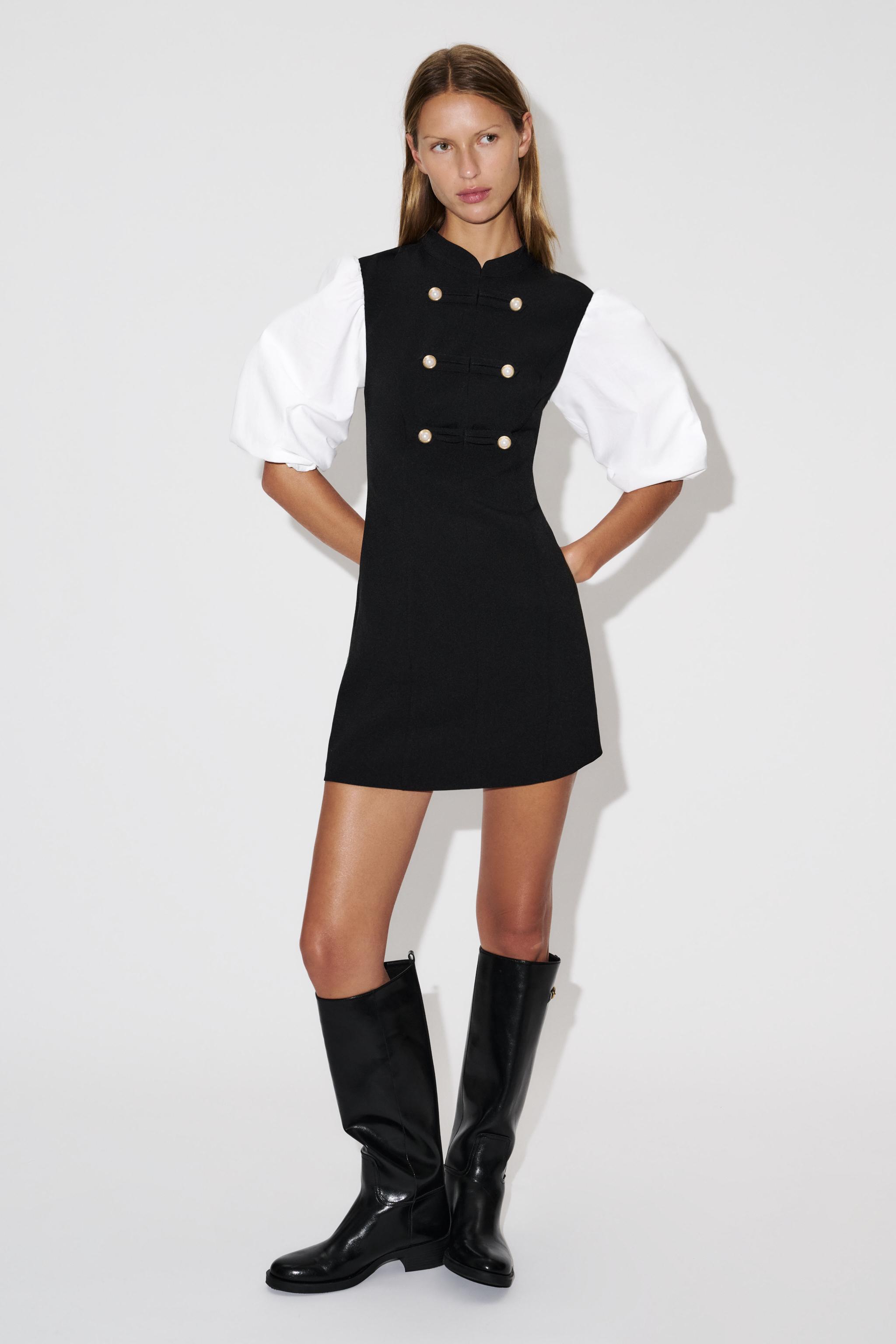 MIXED-FABRIC PEARL DRESS